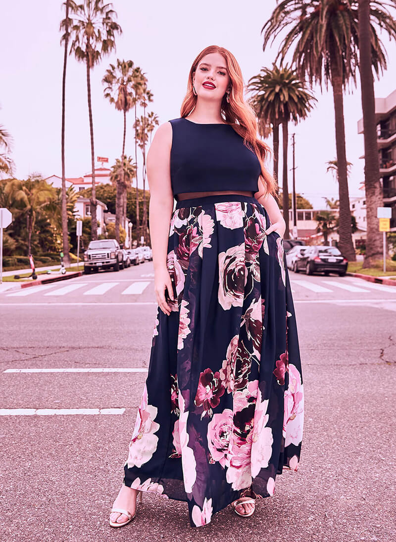 Laura Plus - Robe avec jupe fleurie et maille filet - Collection robes de bal 2019