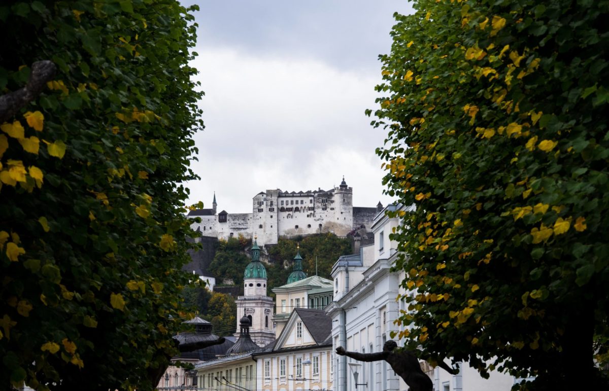 2020 vacation - Hedges and medieval buildings in Salzburg, Austria