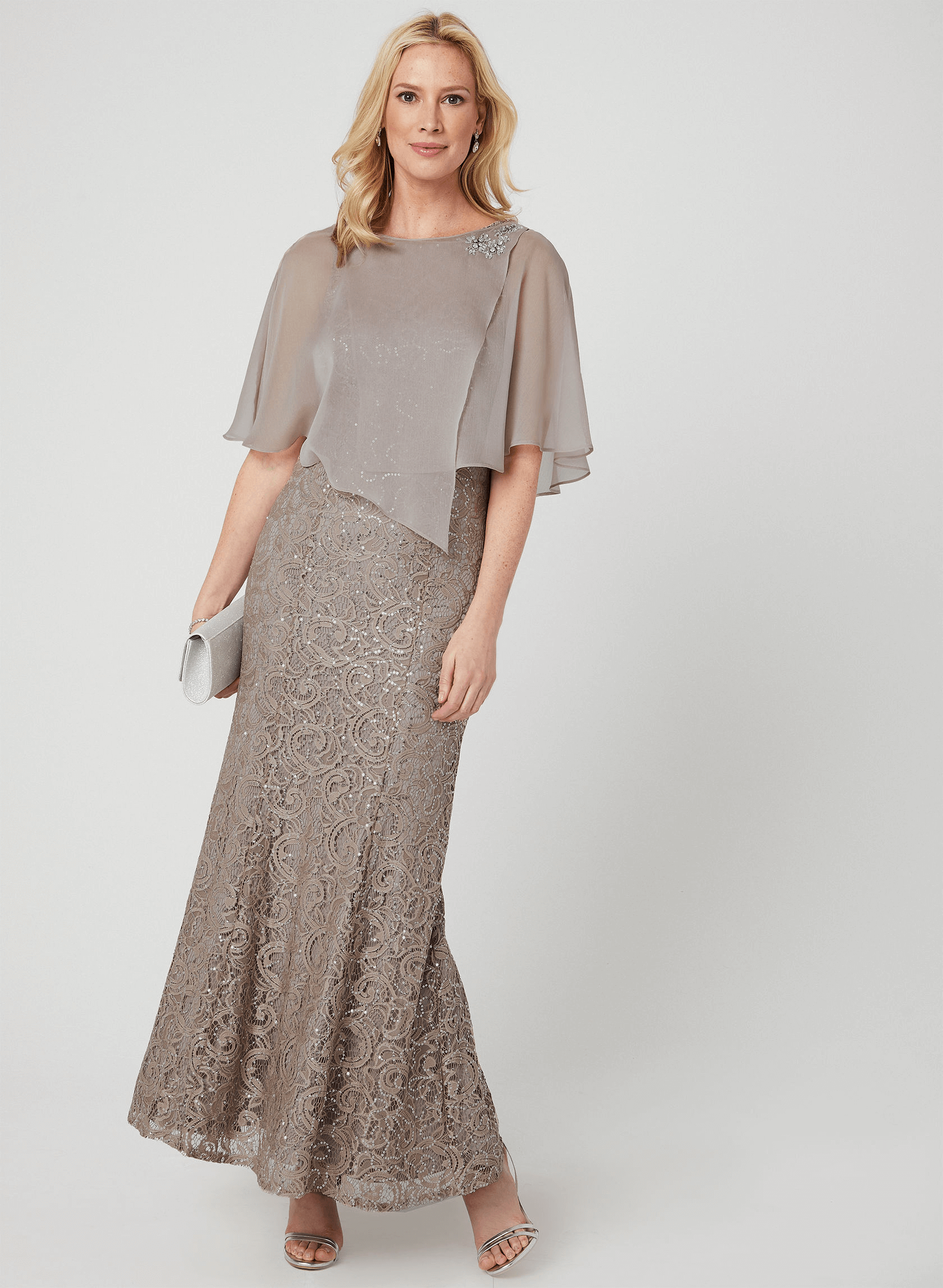 Mother of the Bride - Sequin Lace Dress & Poncho Set - Laura Petites