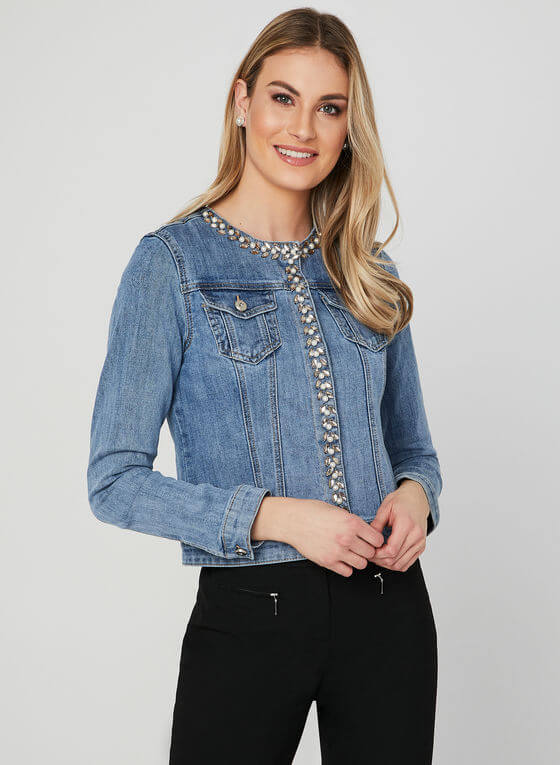 Blogue Laura - Laura - Collection Automne-Hiver 2019 - Veste en jean à détails perles et pierres
