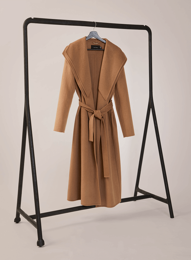 Long belted coat on the rack