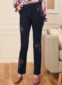 Floral embroidery jeans