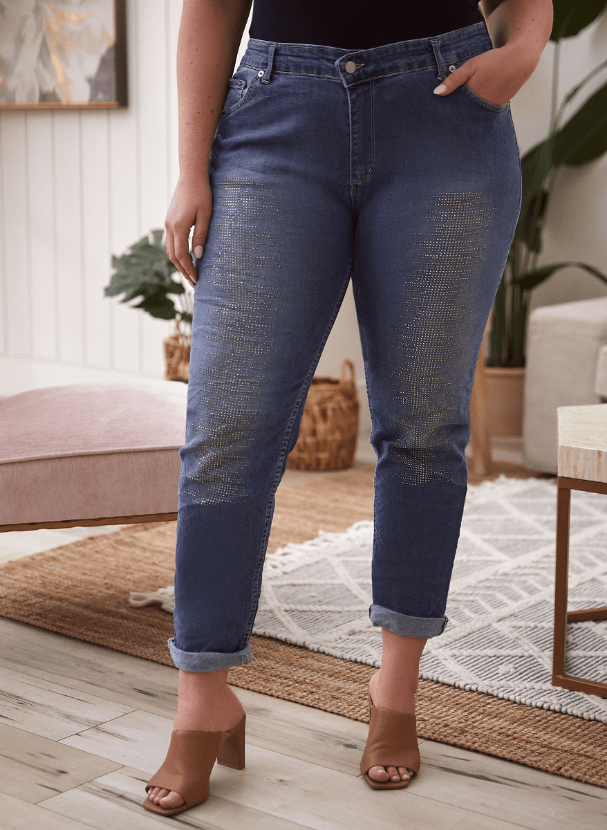 Rhinestone Detail Straight Leg Jeans